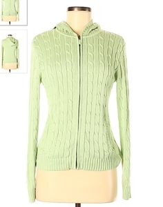 Cable knit hoodie sweater jacket green medium